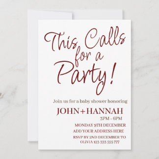 This Calls For a Party Funny Co-ed Baby Shower Invitation
