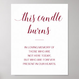 This Candle Burns Loving Memory Burgundy Wedding Poster