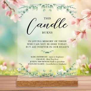 This Candle Burns Modern Wedding Greenery Memorial Acrylic Sign