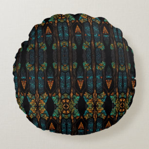 This captivating artwork features a stained glass  round cushion