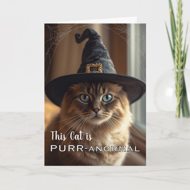 This Cat is PURR-anormal with Halloween Witch Cat Card (Front)