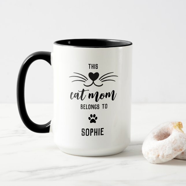 "This Cat Mum Belongs To" Custom Cat Name Cute Mug (With Donut)