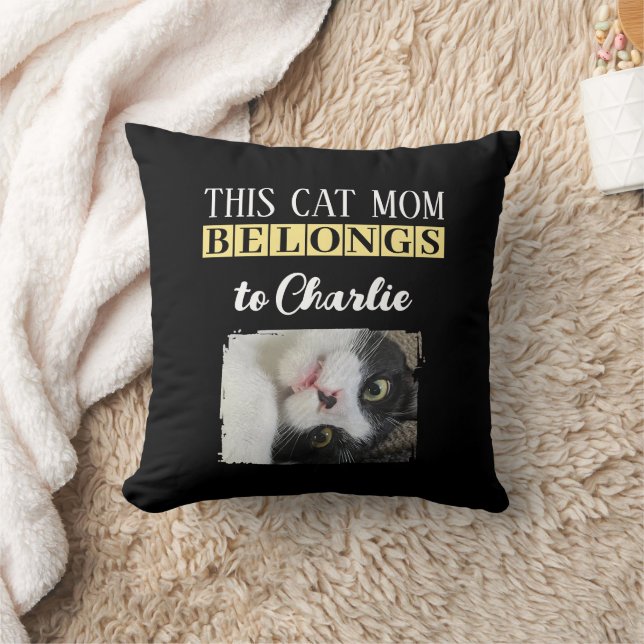 This cat mum belongs to name photo black yellow cushion (Blanket)