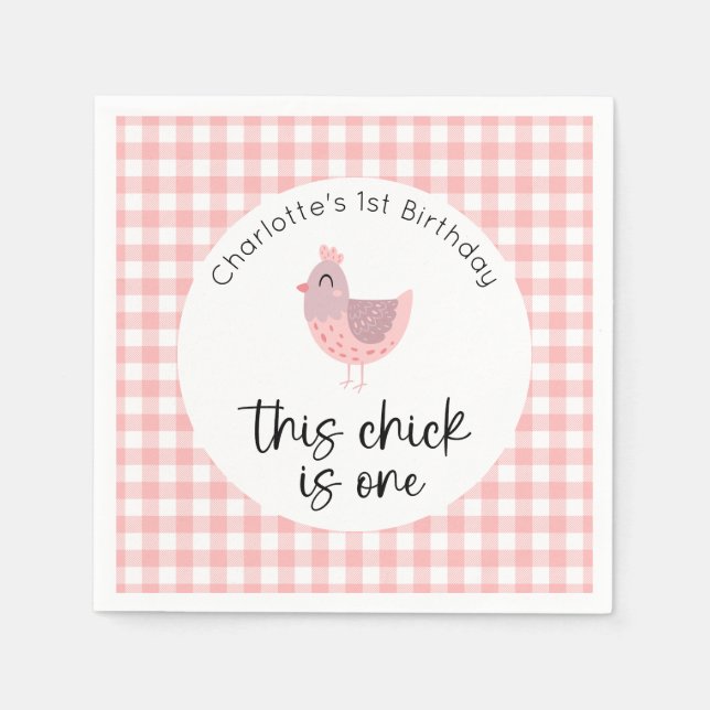 This Chick is One 1st Birthday Napkin (Front)
