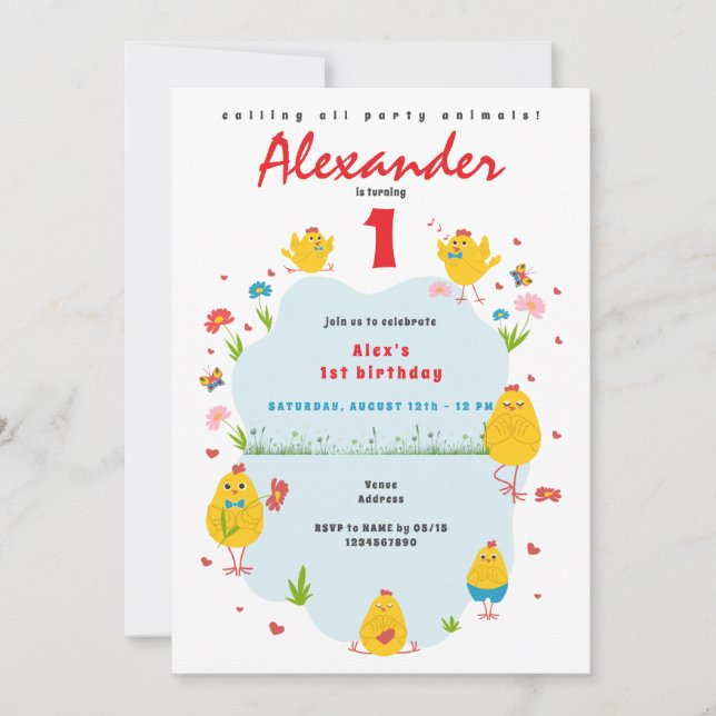 This Chick Rooster Chicken Farm Blue Boy Birthday Invitation (Front)