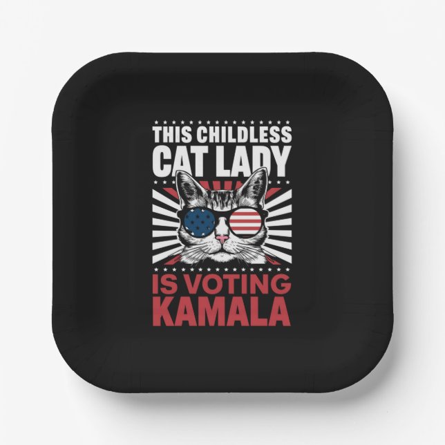 This Childless Cat Lady is Voting Kamala 2024 Paper Plate (Front)