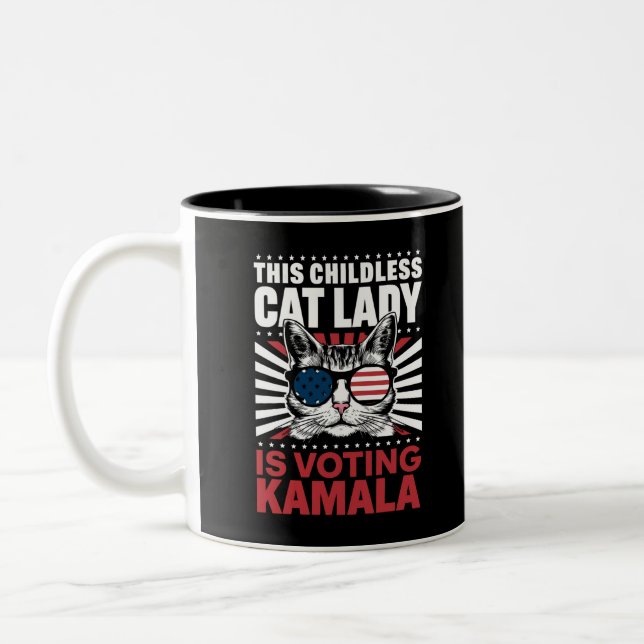 This Childless Cat Lady is Voting Kamala 2024 Two-Tone Coffee Mug (Left)