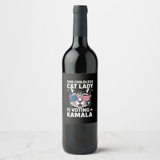 This Childless Cat Lady is Voting Kamala Election Wine Label (Front)