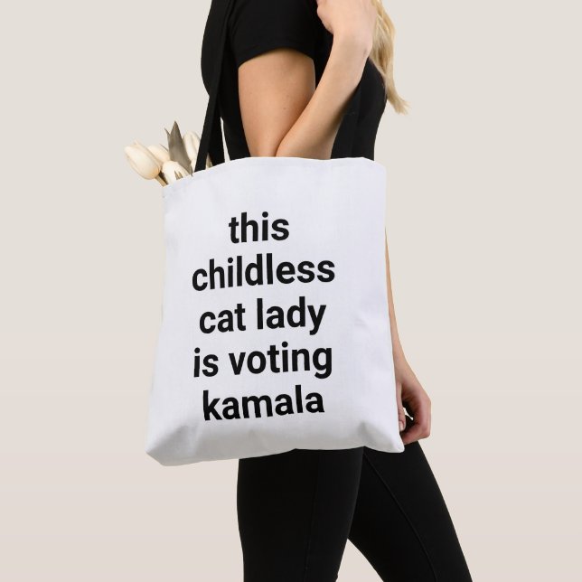 This childless cat lady is voting kamala funny tote bag (Close Up)