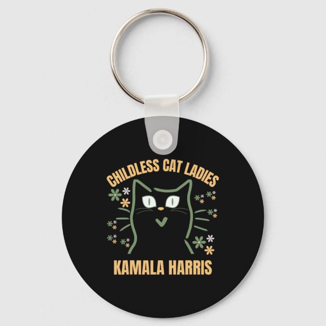 This Childless Cat Lady Is Voting Kamala-harris 20 Key Ring (Front)