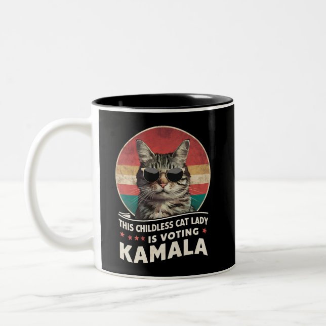 This Childless Cat Lady is Voting Kamala Two-Tone Coffee Mug (Left)