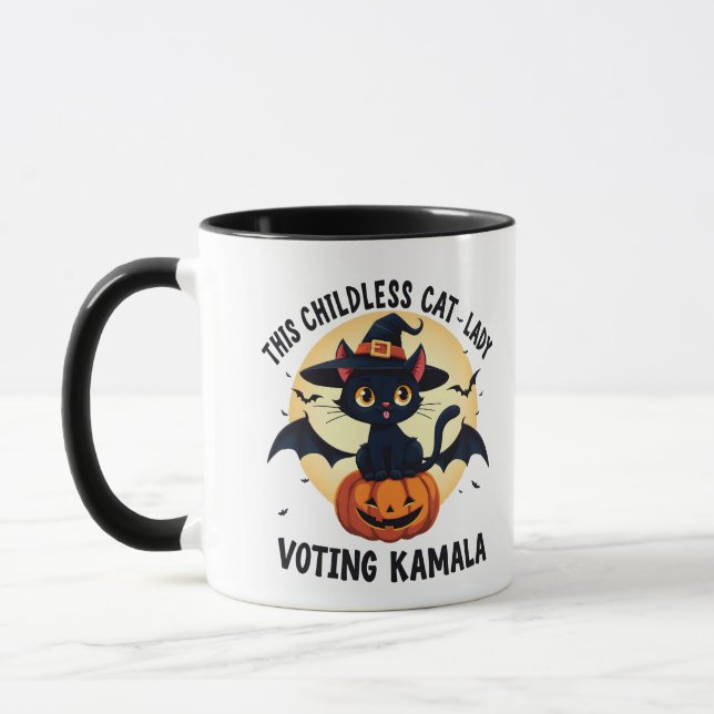 This Childless Cat Lady Voting Kamala Halloween Mug (Left)