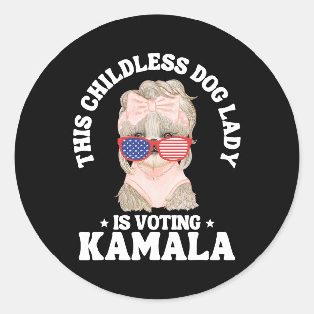 This Childless Dog Lady Is Voting Kamala 2024 Funn Classic Round Sticker (Front)