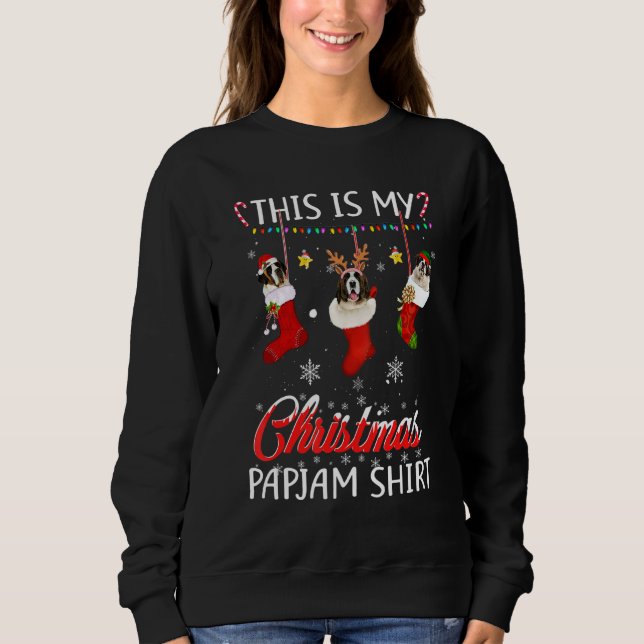 This Christmas Pajama Saint Bernard In Socks Dog Sweatshirt (Front)