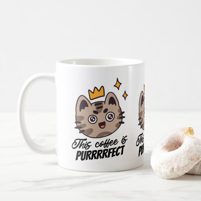 This Coffee is Purrrrrfect Cat and Coffee Lover  Coffee Mug (With Donut)