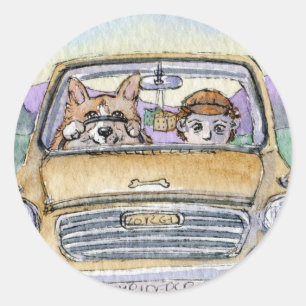 This Corgi dog took his hoomun... Classic Round Sticker
