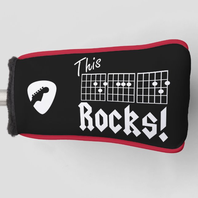 This Dad Rocks! Fun guitar chord putter cover (Front)