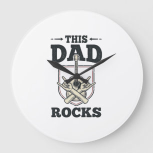 This Dad Rocks Vintage Guitar Dad Shirt Design (3) Large Clock