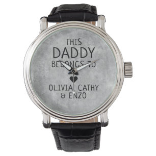 This Daddy Belongs To Children's Name Heart Grey Watch