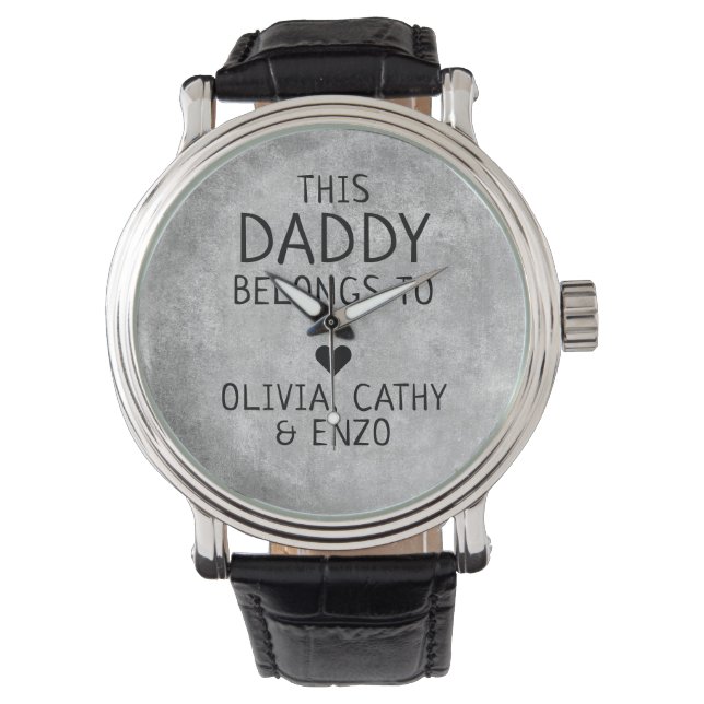 This Daddy Belongs To Children's Name Heart Grey Watch (Front)