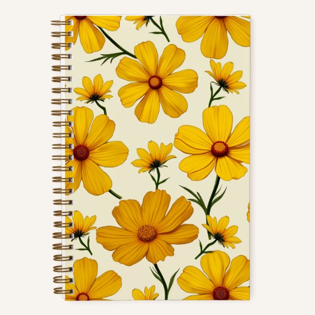 This design features an image of yellow cosmos flo notebook (Front)