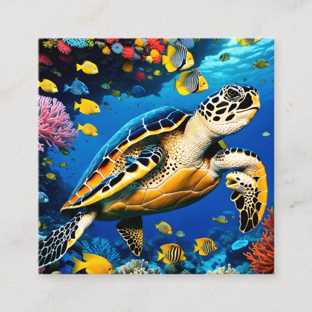 This digital render of a hawksbill sea turtle divi square business card (Front)