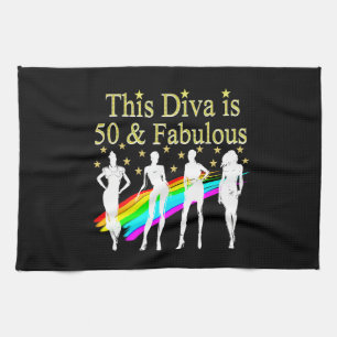 THIS DIVA IS 50 AND FABULOUS 50TH BIRTHDAY TEA TOWEL