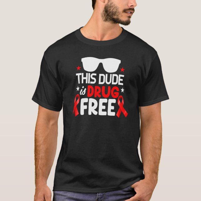 This Dude Drug Free Butterfly Men HIV Awareness T-Shirt (Front)