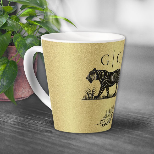 This Elegant Pattern Gold Black Monogram Latte Mug (Creator Uploaded)