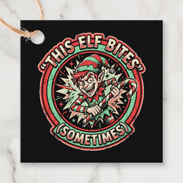 This Elf Bites Sometimes Christmas Gift Tag  (Front)