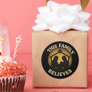 This Family Believes Christian Nativity Scene Classic Round Sticker