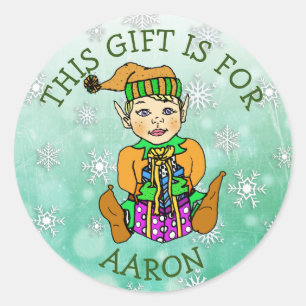 This Gift is For, Boy Elf with Gift Classic Round Sticker