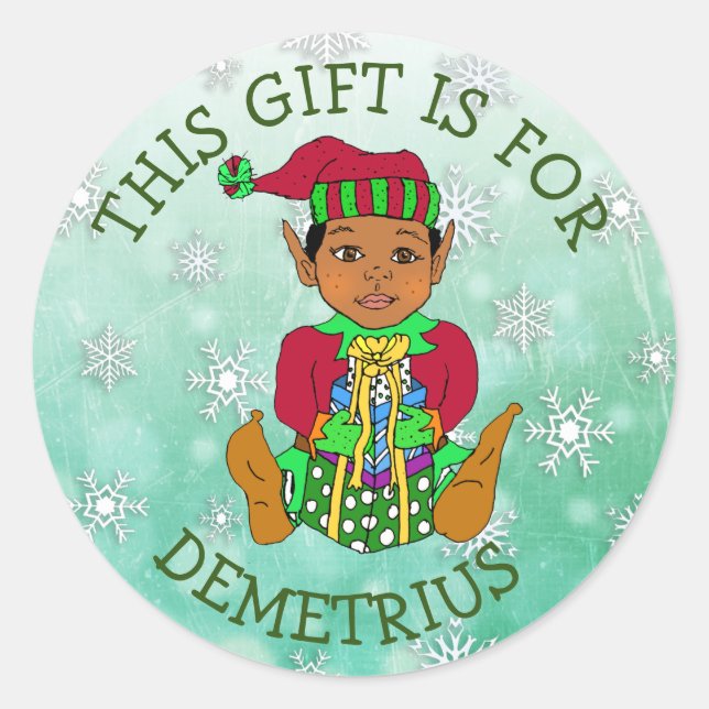 This Gift is For, Girl Elf with Gift Classic Round Sticker (Front)