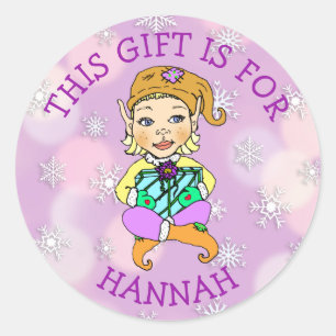 This Gift is For, Girl Elf with Gift Classic Round Sticker