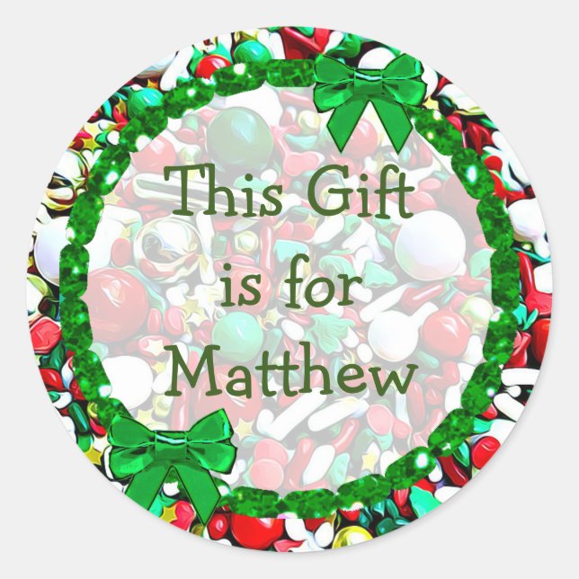 This Gift is for Holiday Sprinkles Christmas Classic Round Sticker (Front)