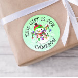 This Gift is For Name Tag Cute Snowman Christmas<br><div class="desc">Sweet hand drawn snowman with Christmas Lights cartoon with snowflake personalised gift tag for Christmas gifts.</div>