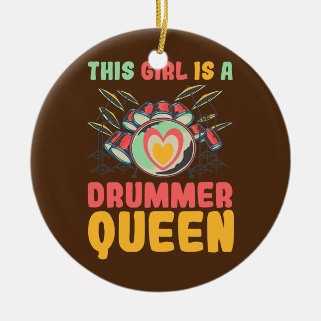 This Girl Is A Drummer Queen  Ceramic Tree Decoration (Front)