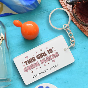 This Girl is Going Places Unique Gift for Her Pink Key Ring