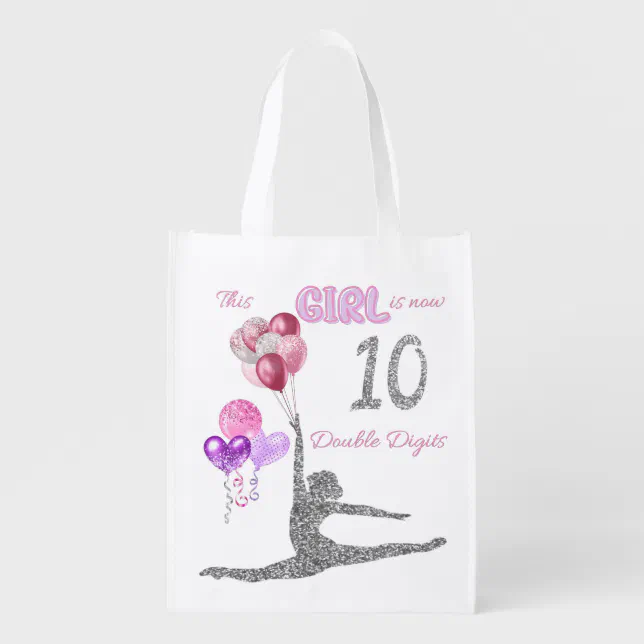 This Girl Is Now 10 Double Digits Gymnastics Reusable Grocery Bag Zazzle
