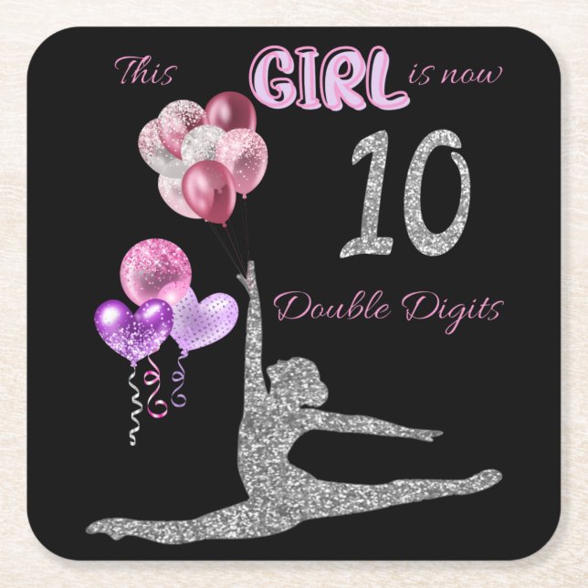 This Girl Is Now 10 Double Digits Gymnastics    Square Paper Coaster (Front)