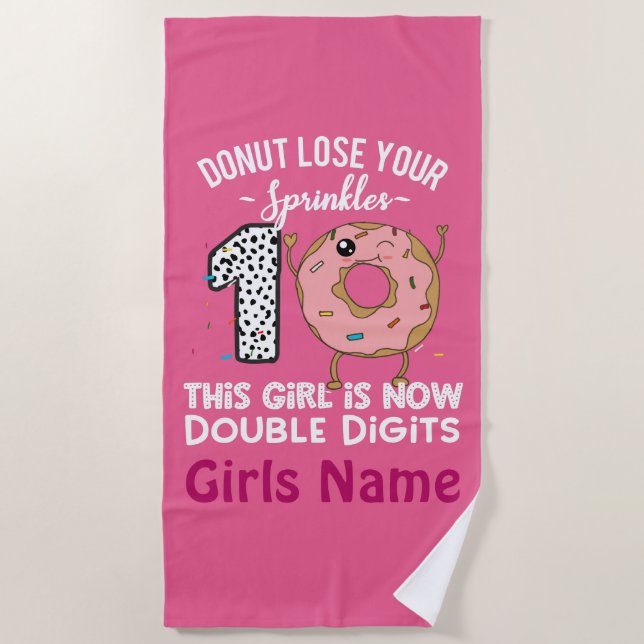 This Girl is Now Double Digits 10th Birthday Dough Beach Towel (Front)