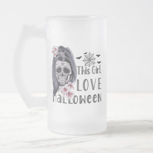 This Girl Love Halloween Frosted Glass Beer Mug