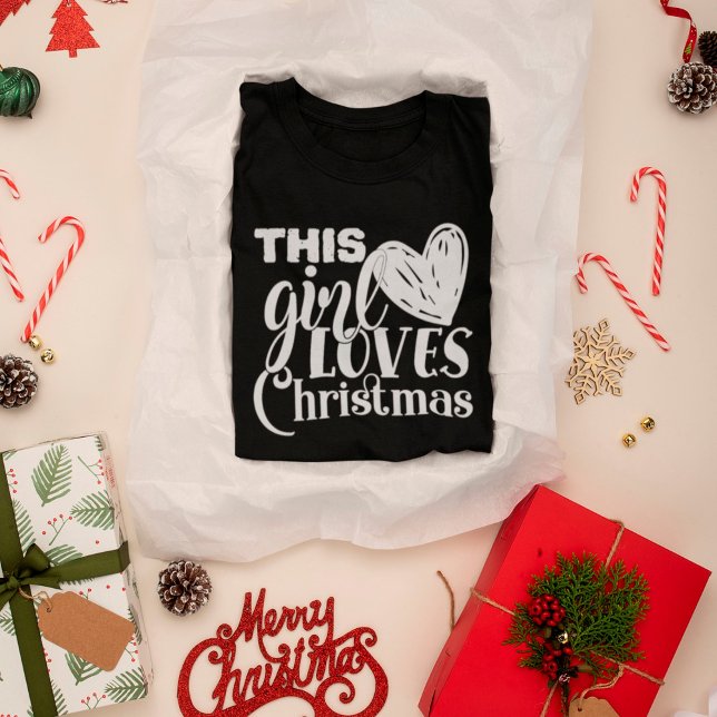 This Girl Loves Christmas Heart White typography T-Shirt (Creator Uploaded)