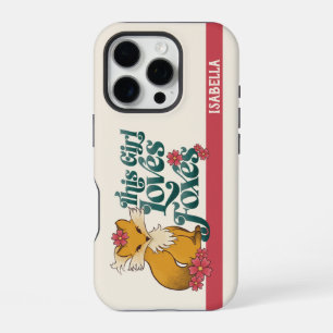 This Girl Loves Foxes with Flowers Custom Name iPhone 16 Pro Case