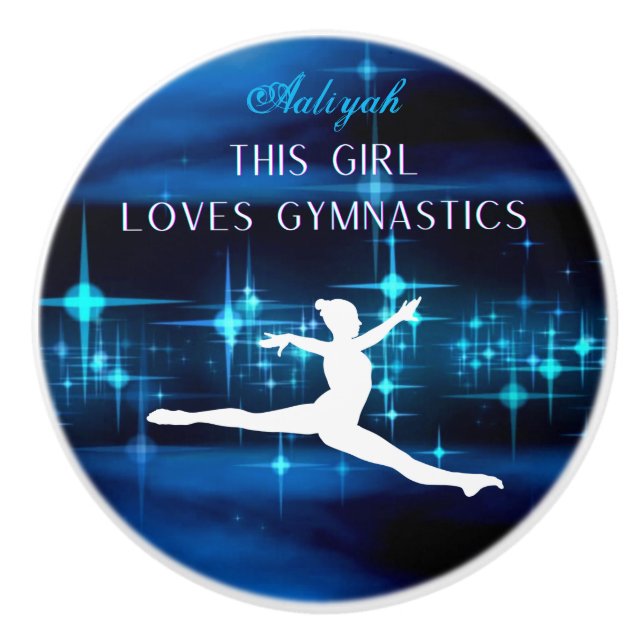 This Girl Loves Gymnastics Black, Blue, White  Ceramic Knob (Front)