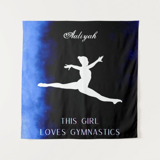 This Girl Loves Gymnastics Black, Blue, White   Tapestry (Front)