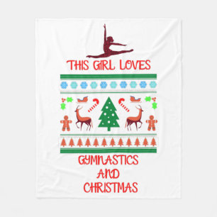 This Girl Loves Gymnastics Christmas Holiday Gift Fleece Blanket