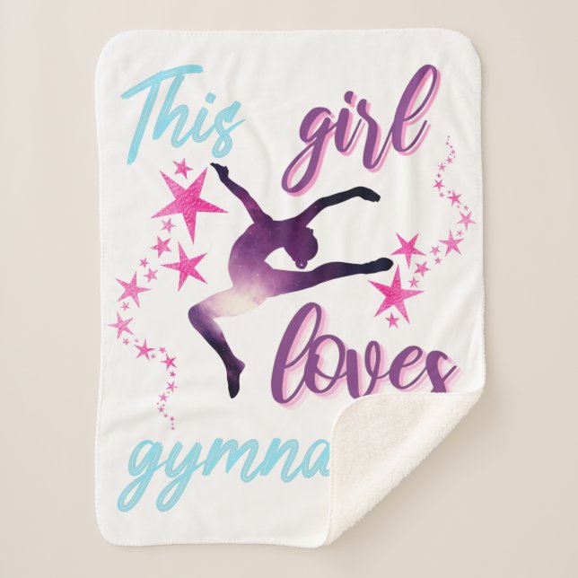 This Girl Loves Gymnastics Stars Leap Sherpa Blanket (Front)