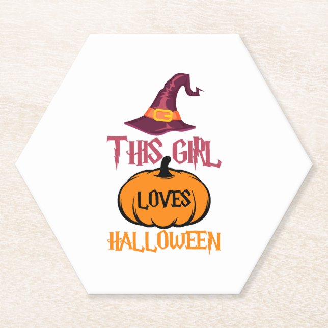 This Girl Loves Halloween - Halloween Gift Paper Coaster (Front)