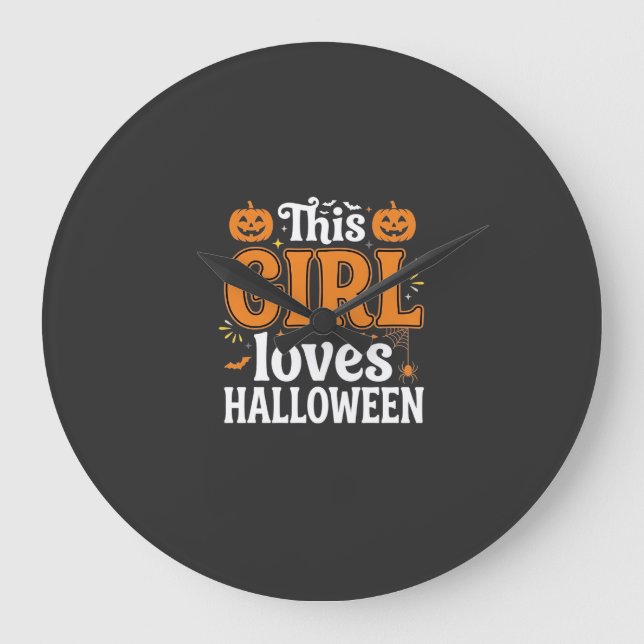 This Girl Loves Halloween Typography SVG Design_1 Large Clock (Front)